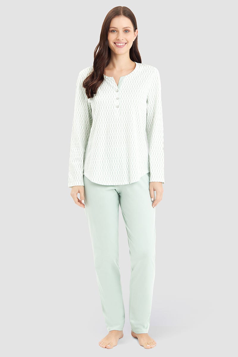 Rösch Pyjama im minimalistischen Grafikdruck Mintgrün 100% Baumwolle Sonderangebote