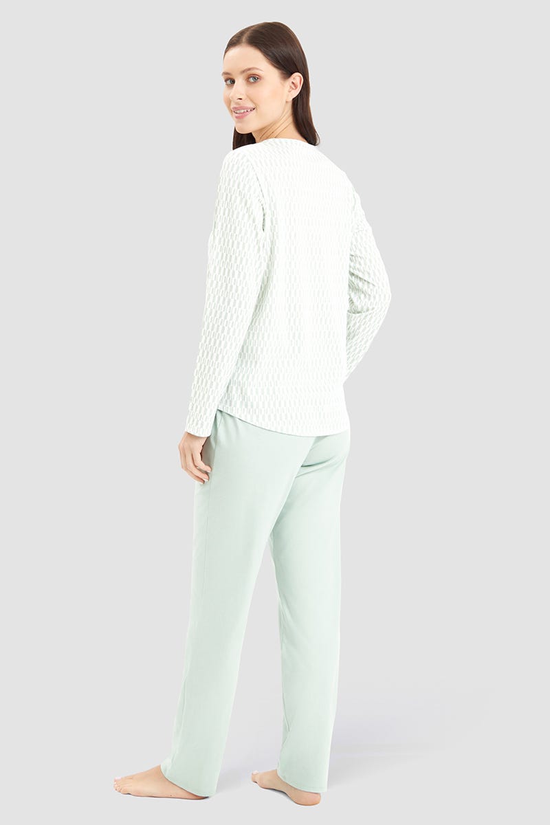 Rösch Pyjama im minimalistischen Grafikdruck Mintgrün 100% Baumwolle Sonderangebote