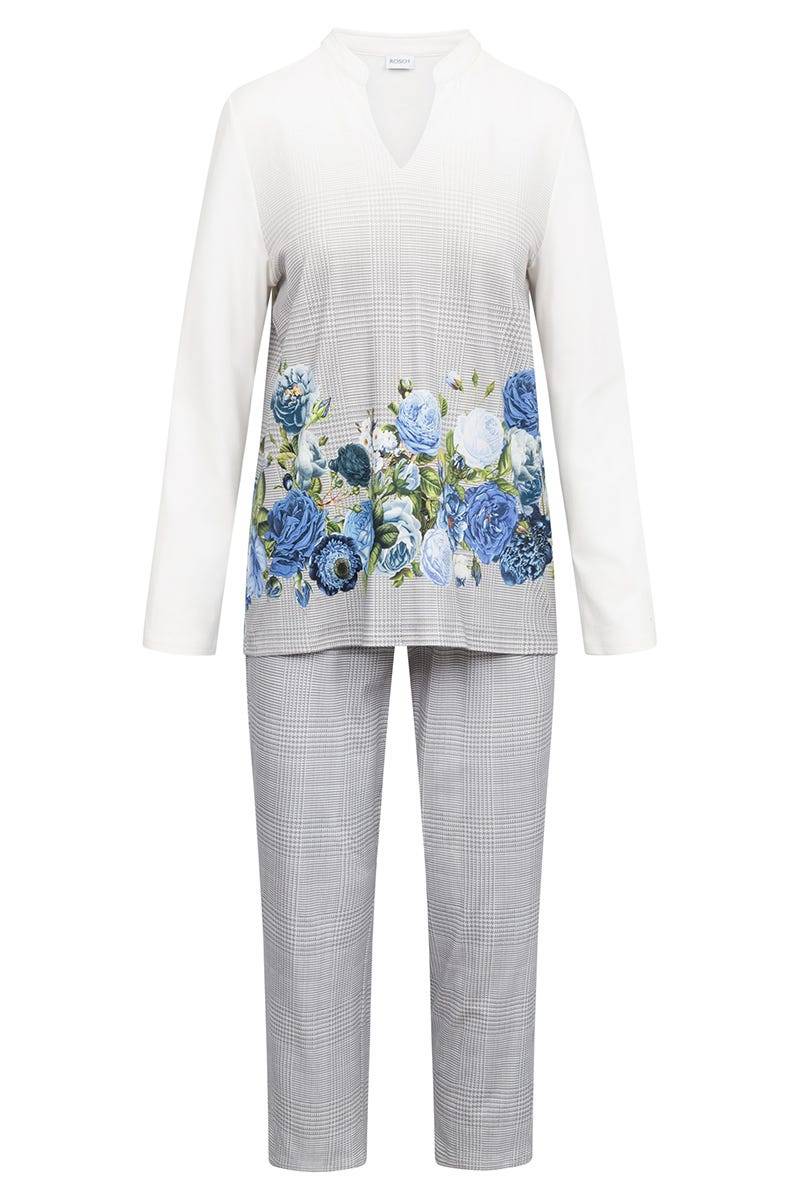 Rösch Pyjama im Karo-Druck mit Blumen 100% Baumwolle Sonderangebot der Fabrik