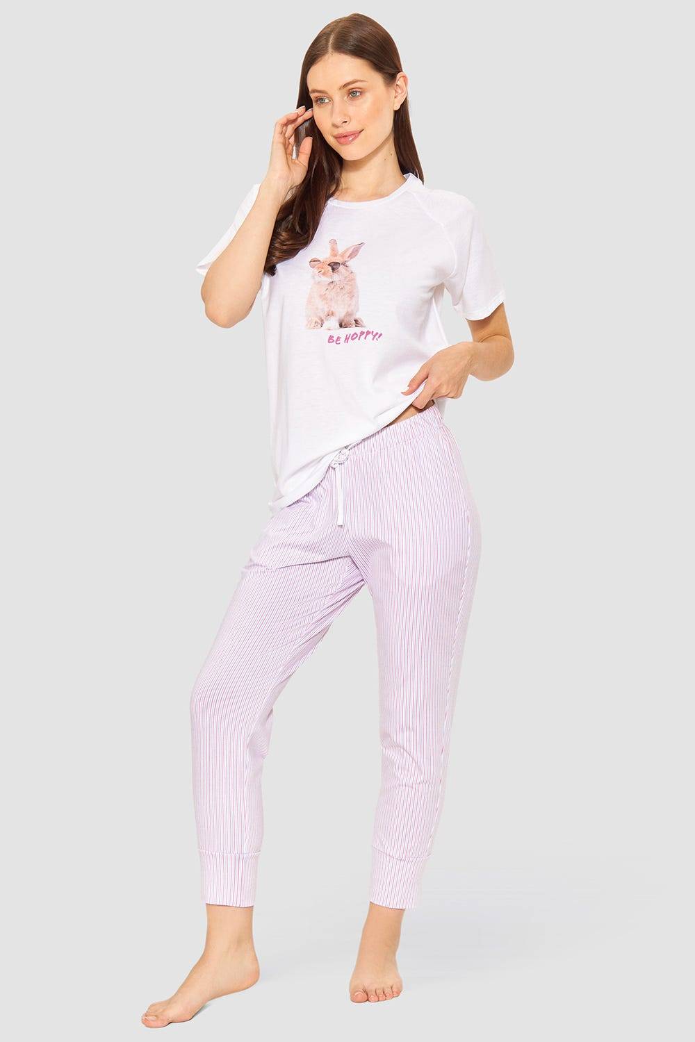 Rösch 7/8-Hose im Streifendruck Rosa-Blau Baumwolle/Elasthan Super Rabatt