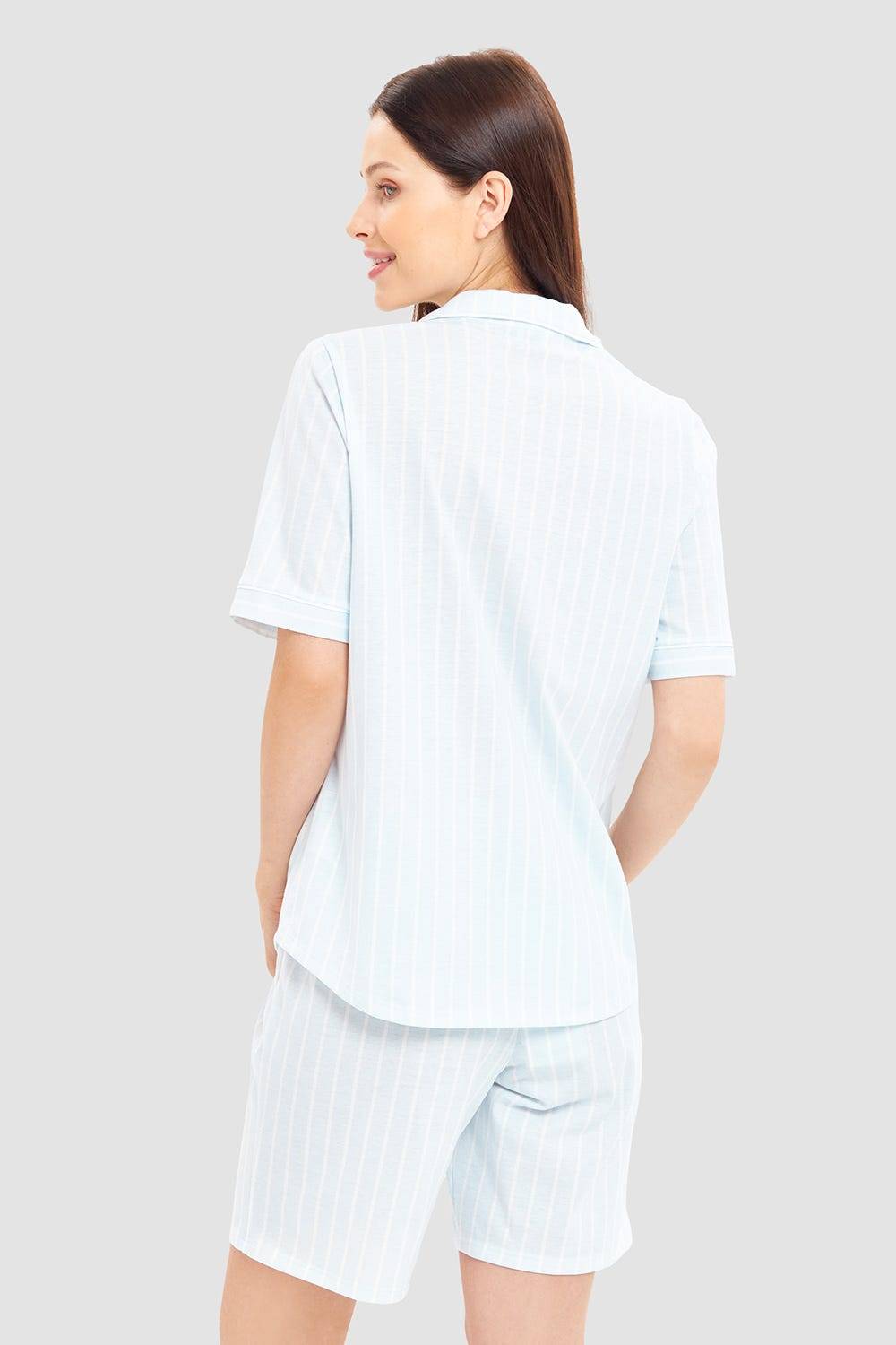 Rösch Pyjama kurz im Streifenprint Hellblau Herrenhemdstil 100% Baumwolle 50% Rabatt mit kostenlosem Versand
