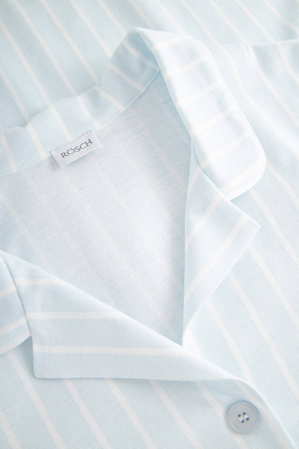 Rösch Pyjama kurz im Streifenprint Hellblau Herrenhemdstil 100% Baumwolle 50% Rabatt mit kostenlosem Versand