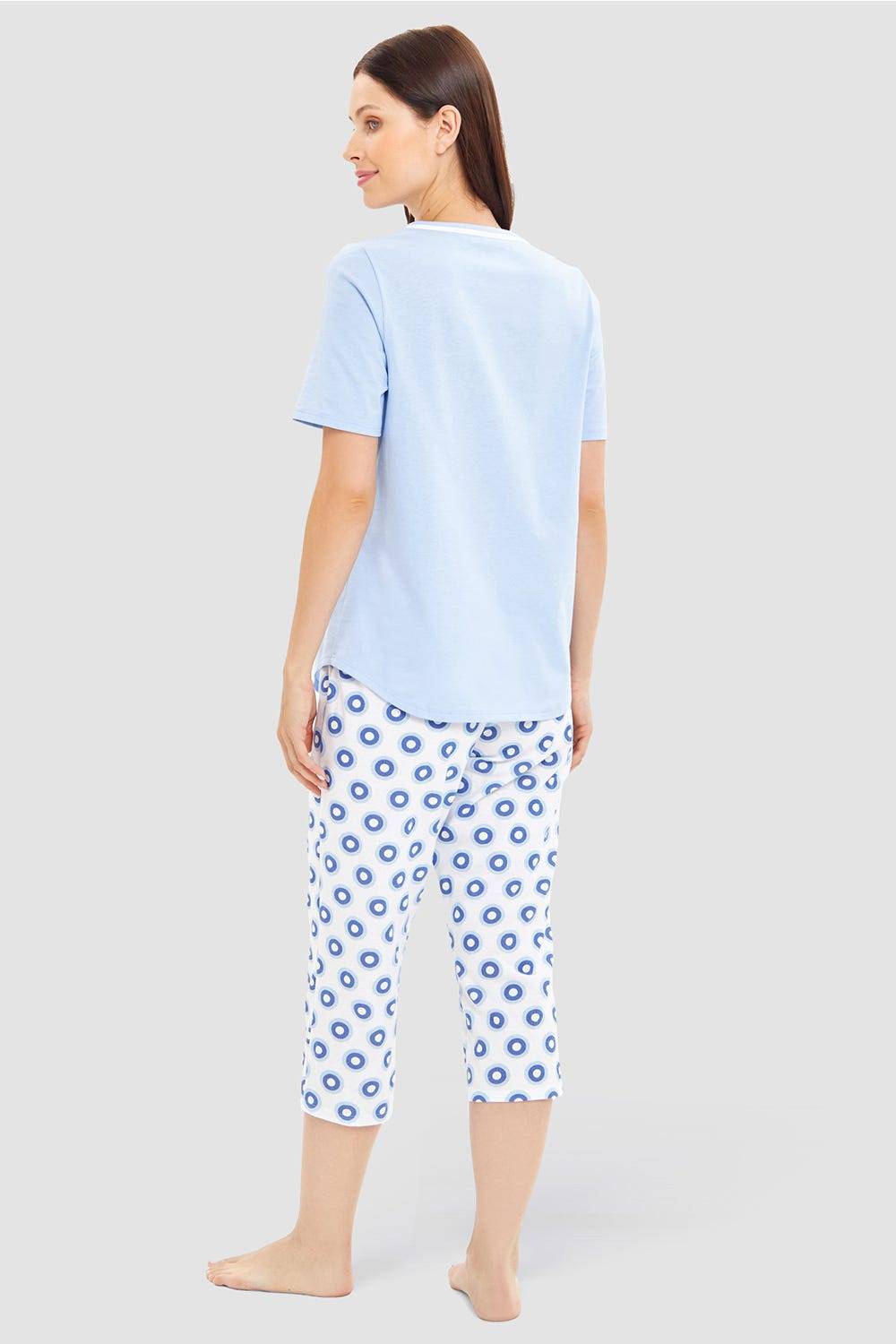 Rösch Pyjama mit Punktedruck Blau-Weiß 100% Baumwolle Speichern exportieren
