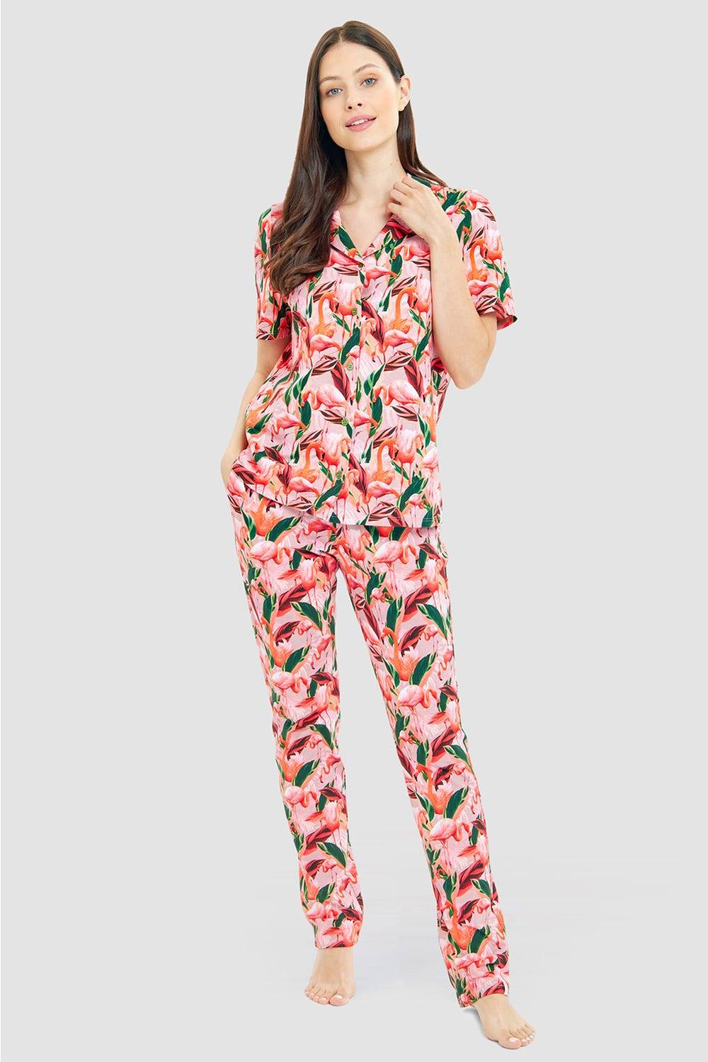 Rösch Pyjamashirt im Flamingo-Druck Baumwolle/Elasthan zollfrei