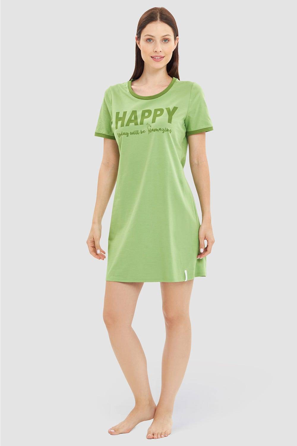 Rösch Nachtkleid mit Statement-Print Grün Baumwolle/Elasthan Outlet