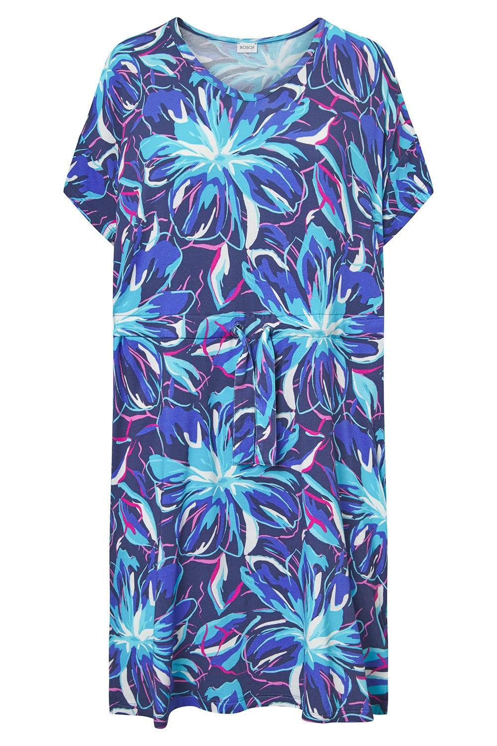 Rösch Strandkleid Kurzarm im Blumendruck Neonfarben zum Binden Baumwolle/Elasthan Fabrik Onlineshop