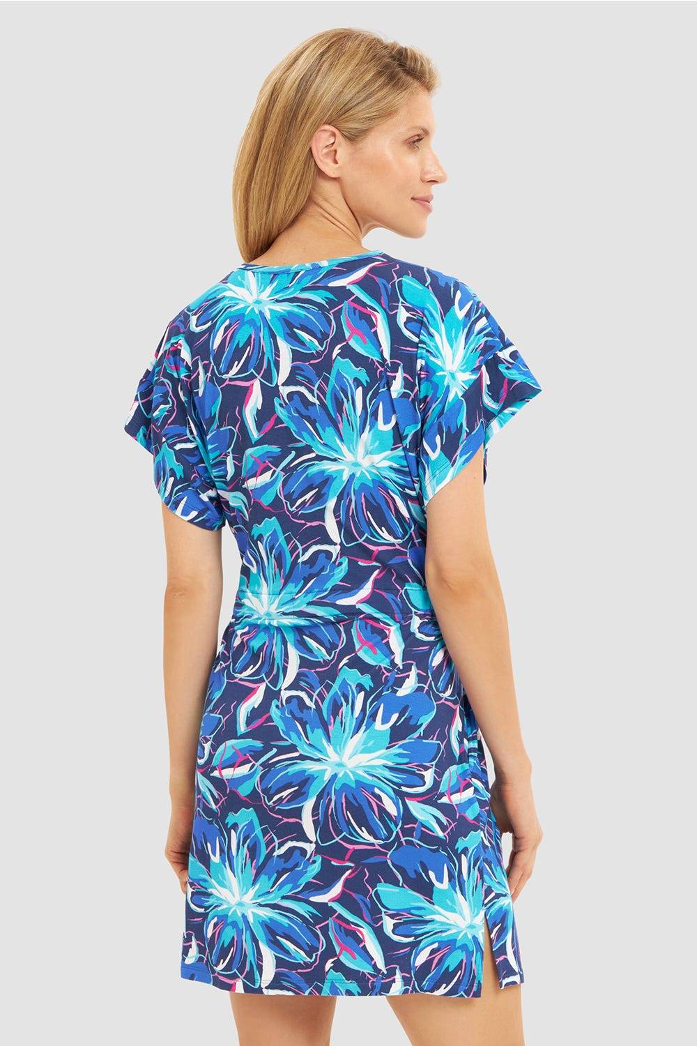 Rösch Strandkleid Kurzarm im Blumendruck Neonfarben zum Binden Baumwolle/Elasthan Fabrik Onlineshop