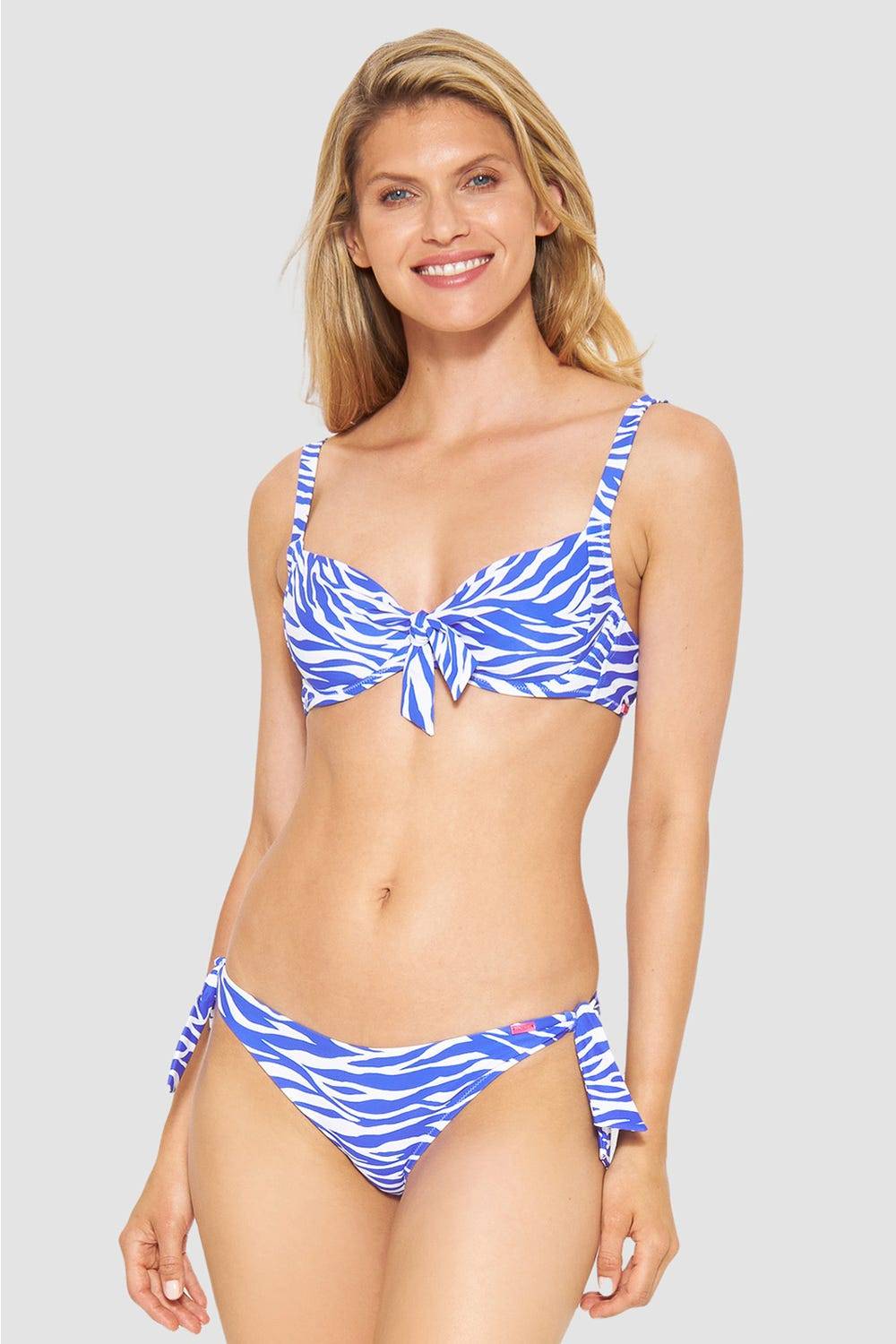 Rösch Bikini-Hose im modernen Zebradruck Blau-Weiß zum Binden Sonderangebot