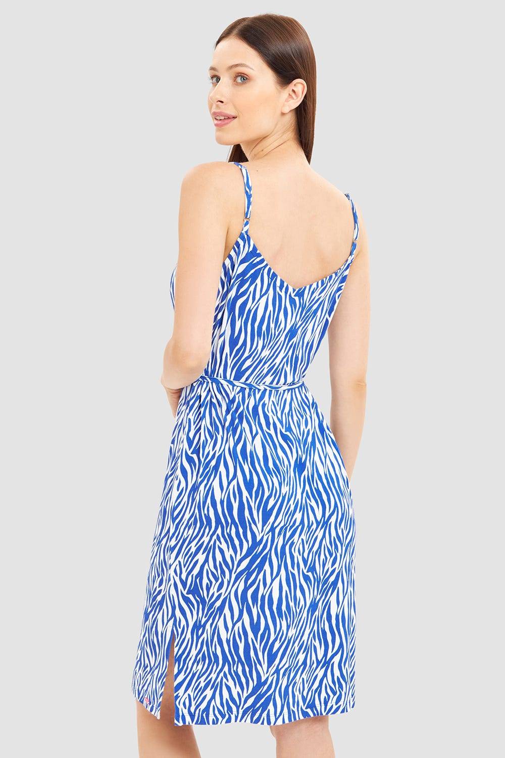 Rösch Strandkleid im modernen Zebradruck Blau-Weiß Spaghetti-Träger Viskose/Elasthan Günstig kaufen