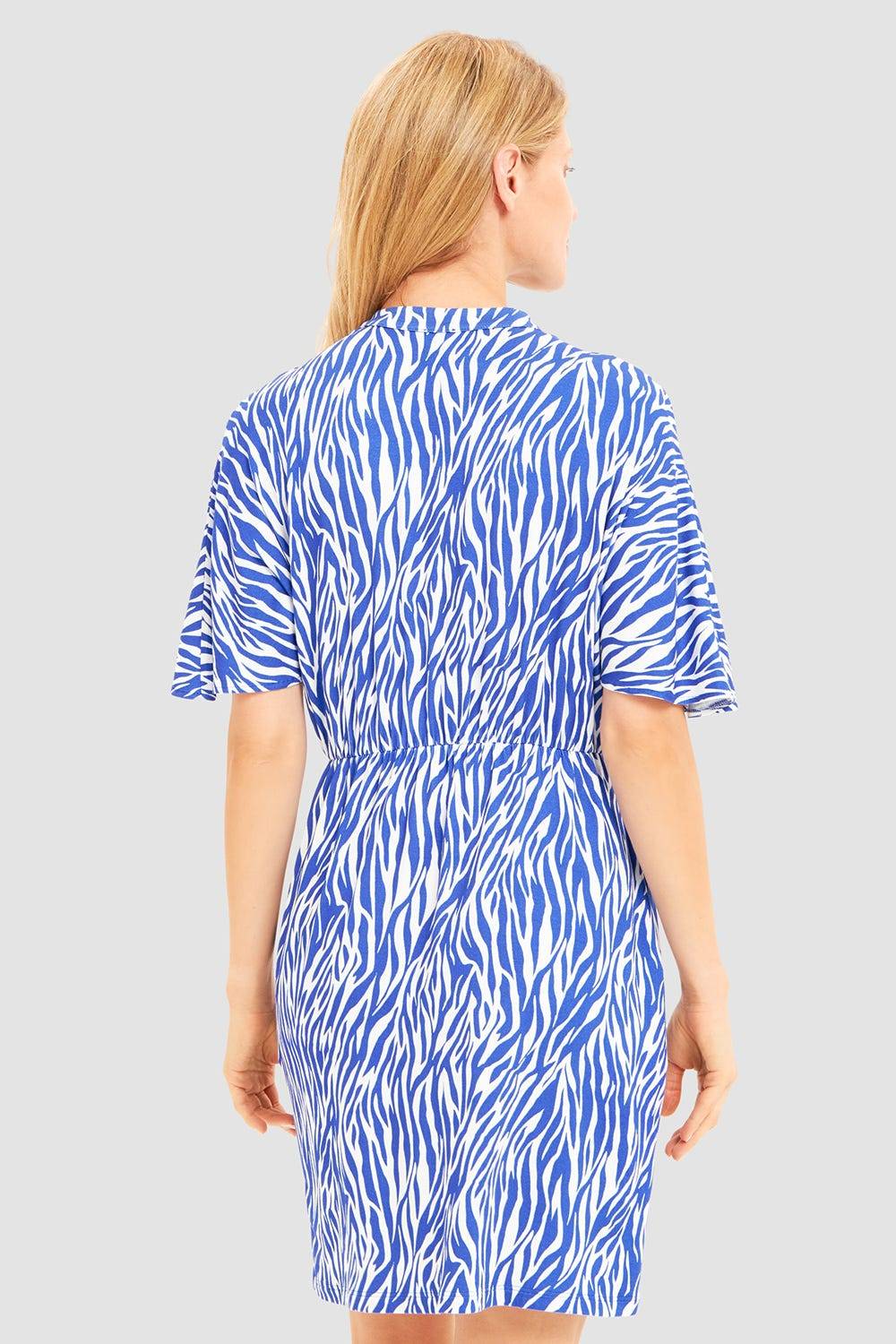 Rösch Strandkleid Kurzarm im modernen Zebradruck Blau-Weiß Viskose/Elasthan Versandkostenfrei