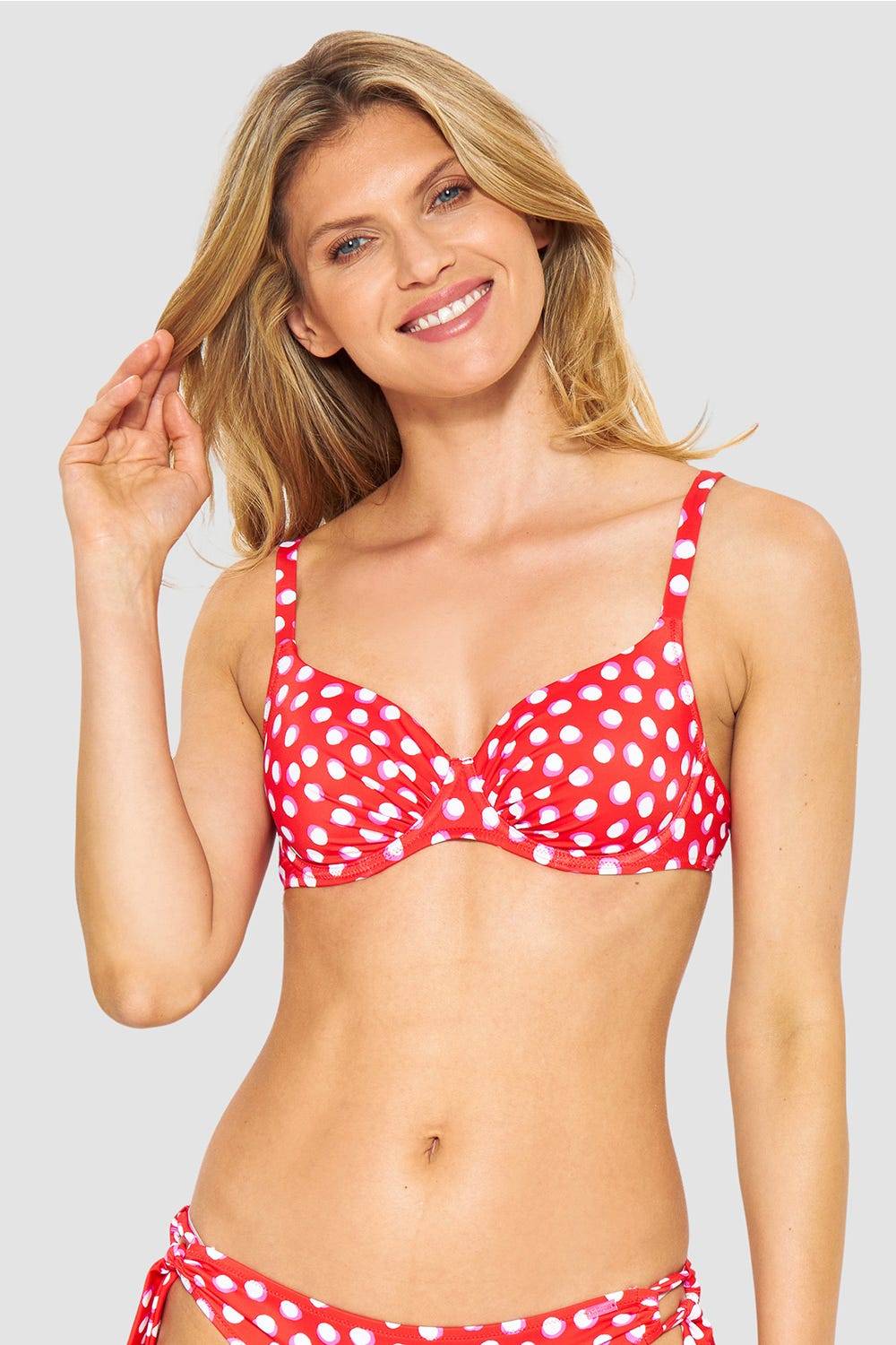 Rösch Bikini-Oberteil im Retro-Tupfendruck Rot-Weiß Valentinstagsangebot