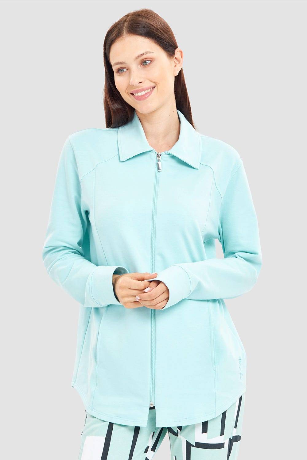 Rösch Sweatjacke mit Ziernähten Türkisblau Baumwolle/Elasthan Nur noch ein Tag übrig