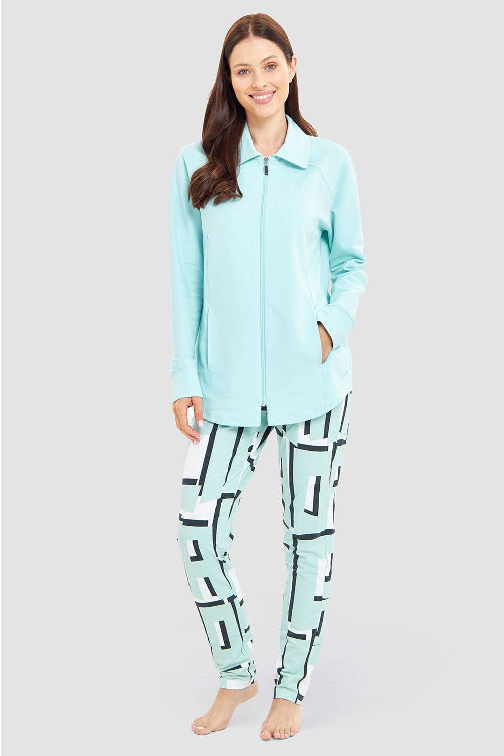 Rösch Sweatjacke mit Ziernähten Türkisblau Baumwolle/Elasthan Nur noch ein Tag übrig