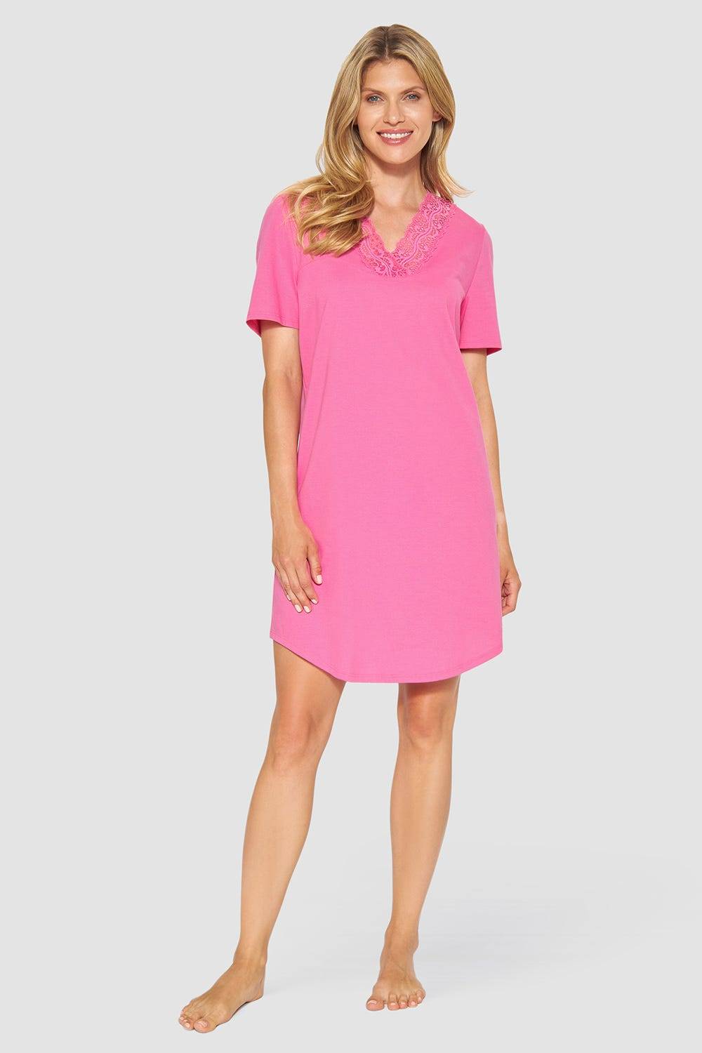 Rösch Nachthemd mit Spitzendetails Pink Baumwolle/Modal Fabrikladen