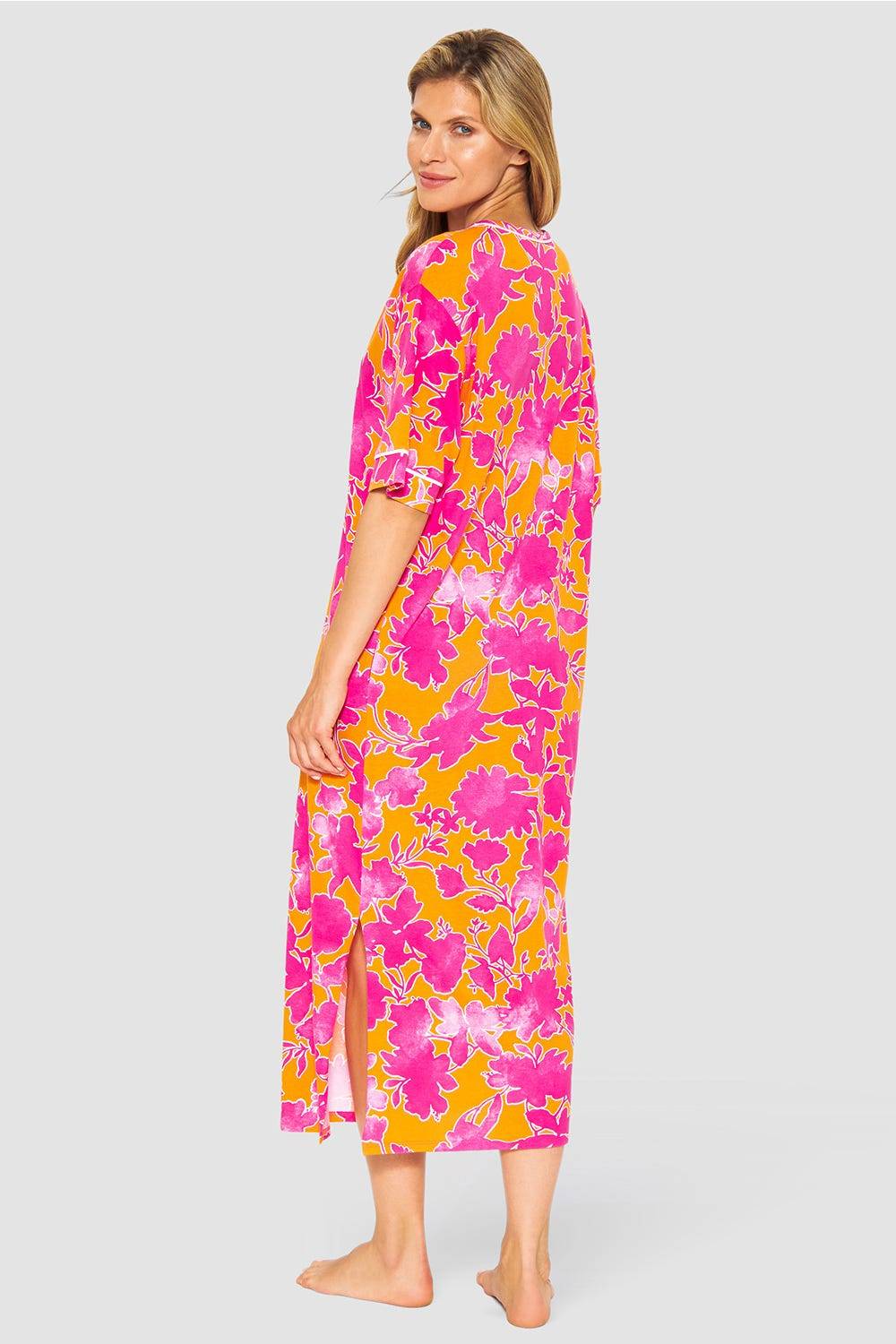 Rösch Nachtkleid im floralen Druck Orange-Pink Tunika-Style Maxi-Länge Baumwolle/Modal Black Friday Preise