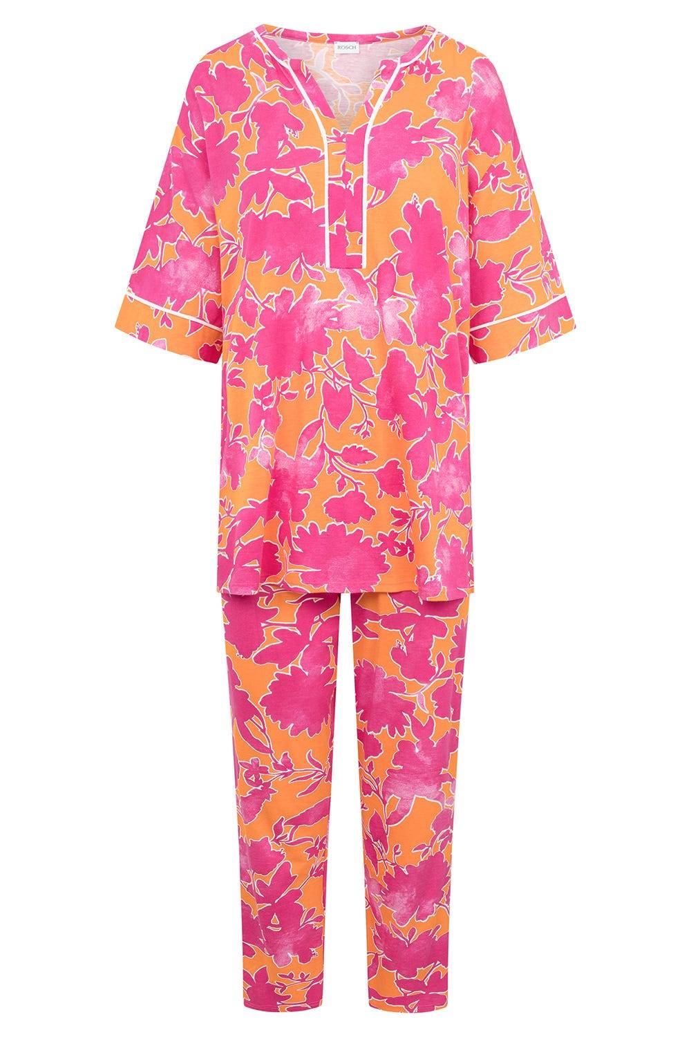 Rösch Pyjama im floralen Druck Orange-Pink Tunika-Style Baumwolle/Modal Im Verkauf