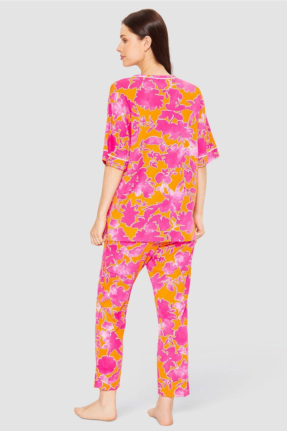 Rösch Pyjama im floralen Druck Orange-Pink Tunika-Style Baumwolle/Modal Im Verkauf