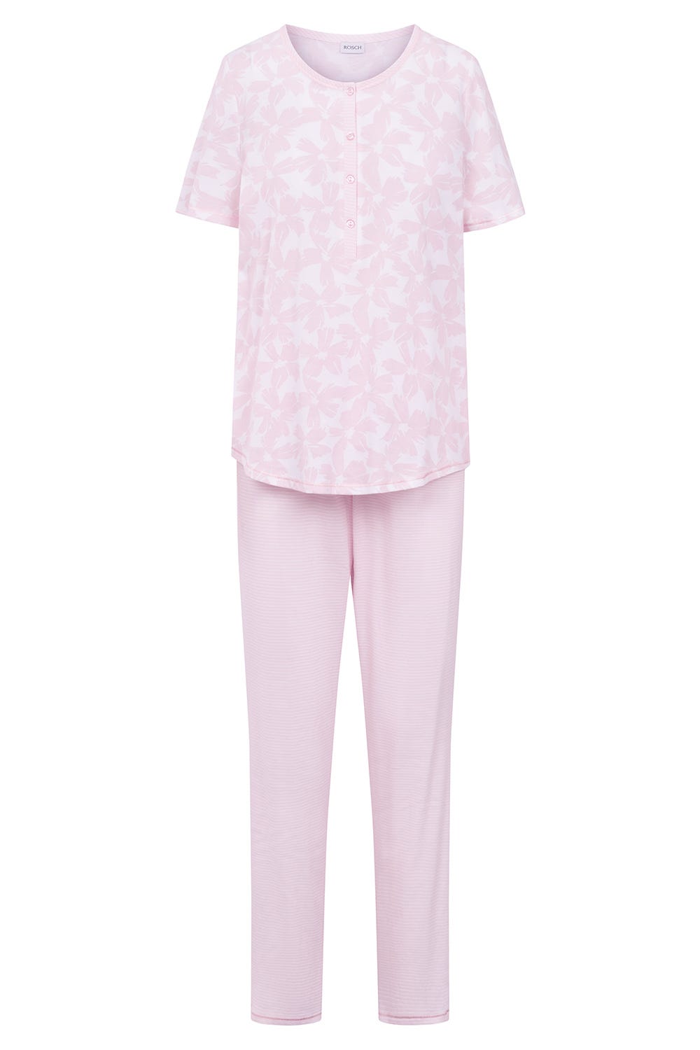 Rösch Pyjama im Muster-Mix Blumen Streifen Rosa 100% Baumwolle Rabatte dieses Monats