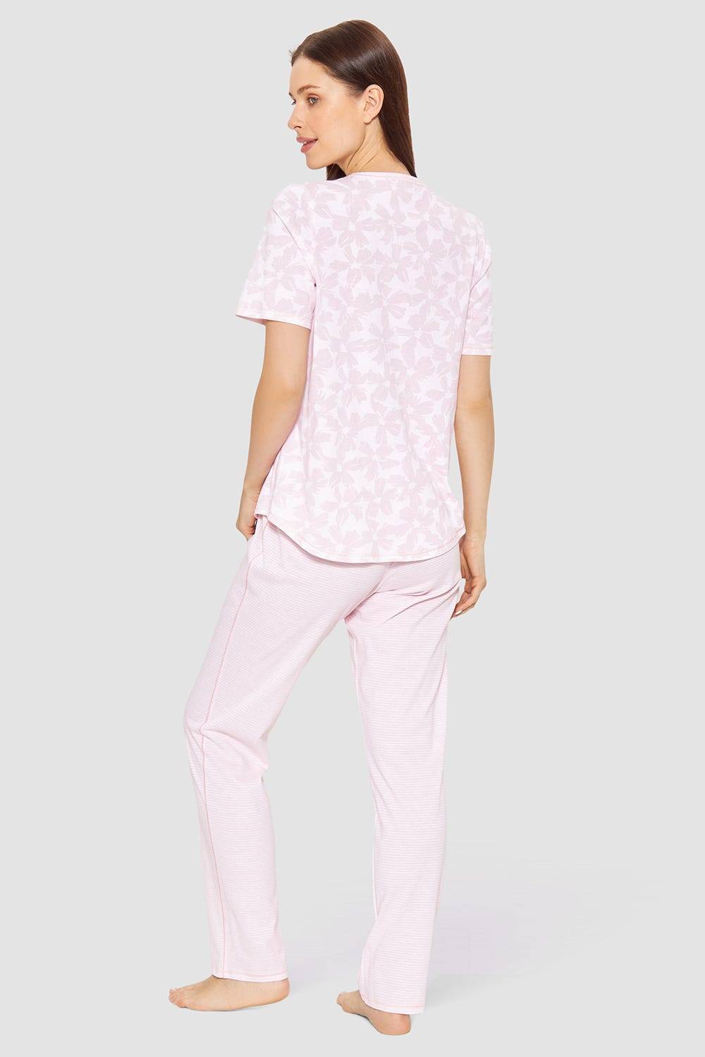 Rösch Pyjama im Muster-Mix Blumen Streifen Rosa 100% Baumwolle Rabatte dieses Monats