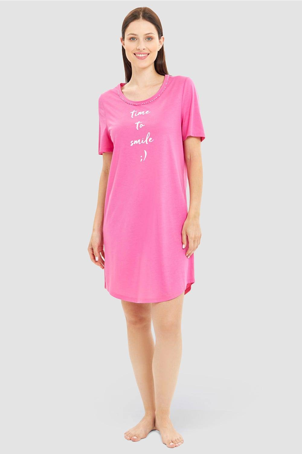 Rösch Nachthemd mit Statement-Print Pink Baumwolle/Modal Auslauf