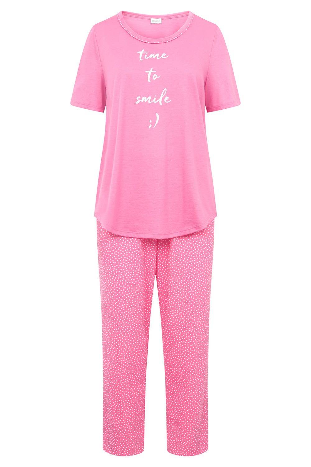 Rösch Pyjama mit Statement-Print Tupfendruck Pink Baumwolle/Modal Angebote