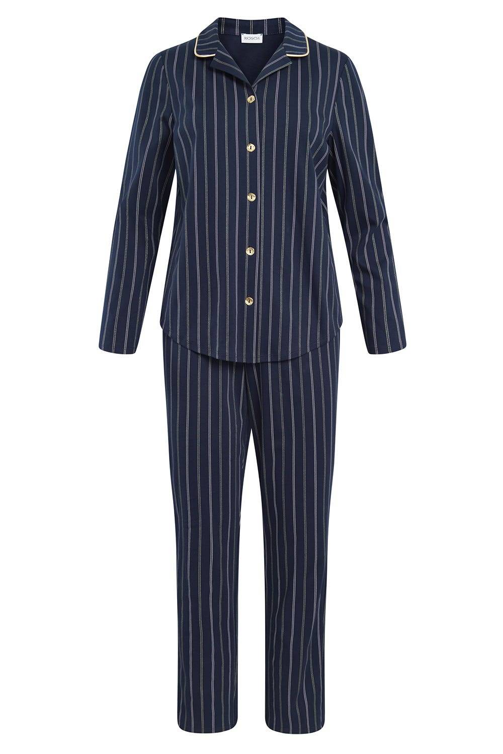 Rösch Pyjama im Nadelzug Dunkelblau Herrenhemdstil 100% Baumwolle Kostenloser Versand
