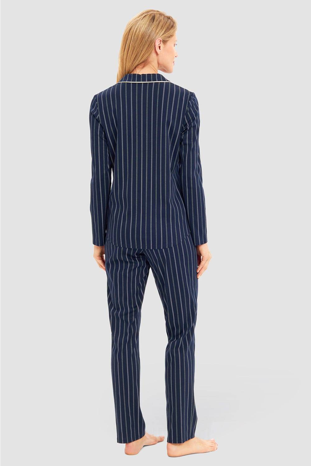 Rösch Pyjama im Nadelzug Dunkelblau Herrenhemdstil 100% Baumwolle Kostenloser Versand