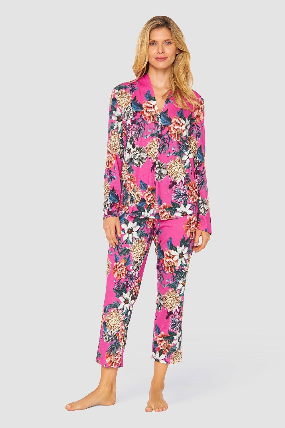 Rösch Pyjama im pinken Blumendruck Baumwolle/Modal Saisonschlussverkauf