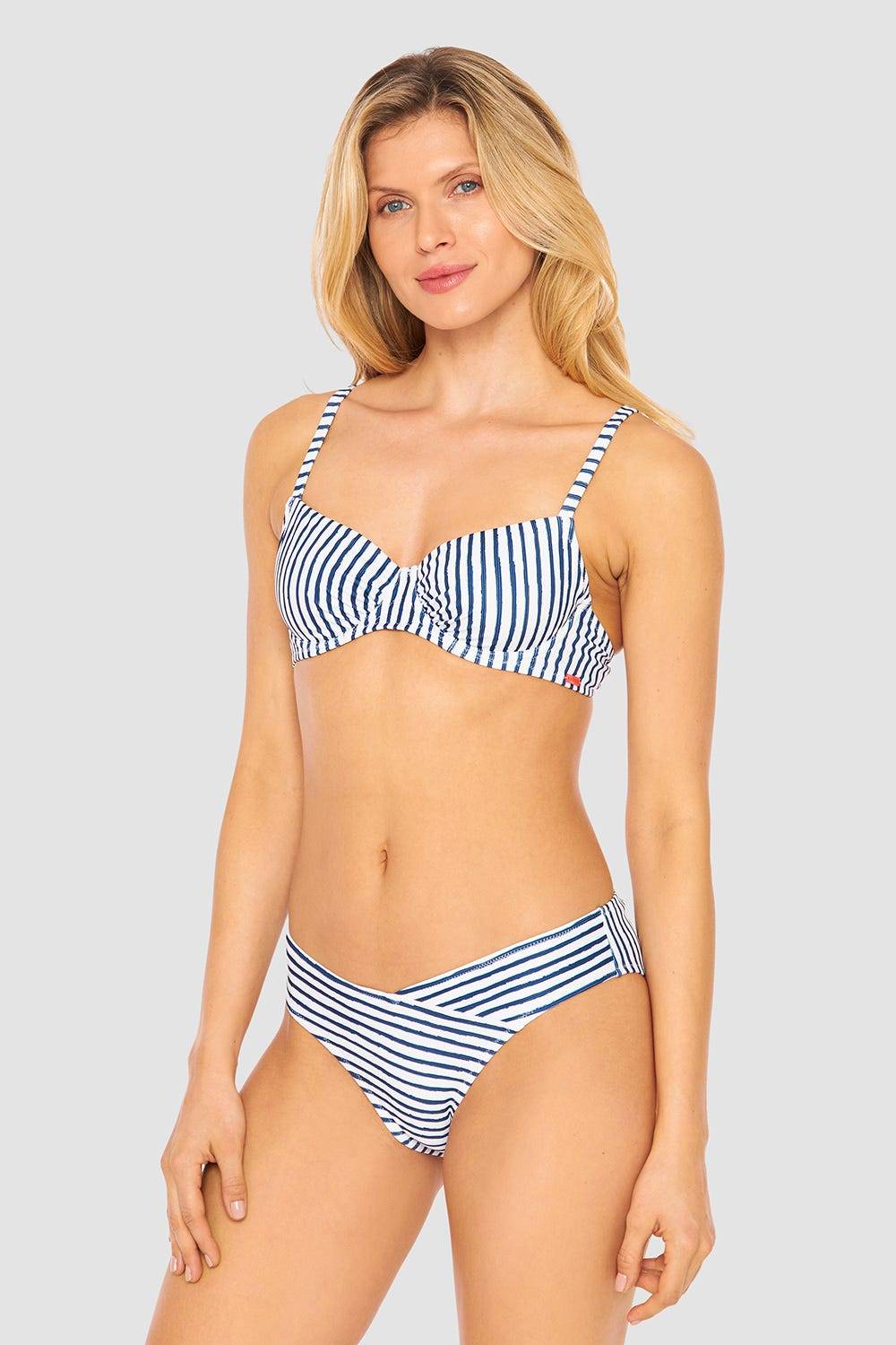 Rösch Bikini Hose im Streifen-Druck V-Optik Ripp recyceltes Polyester/Elasthan Auslauf