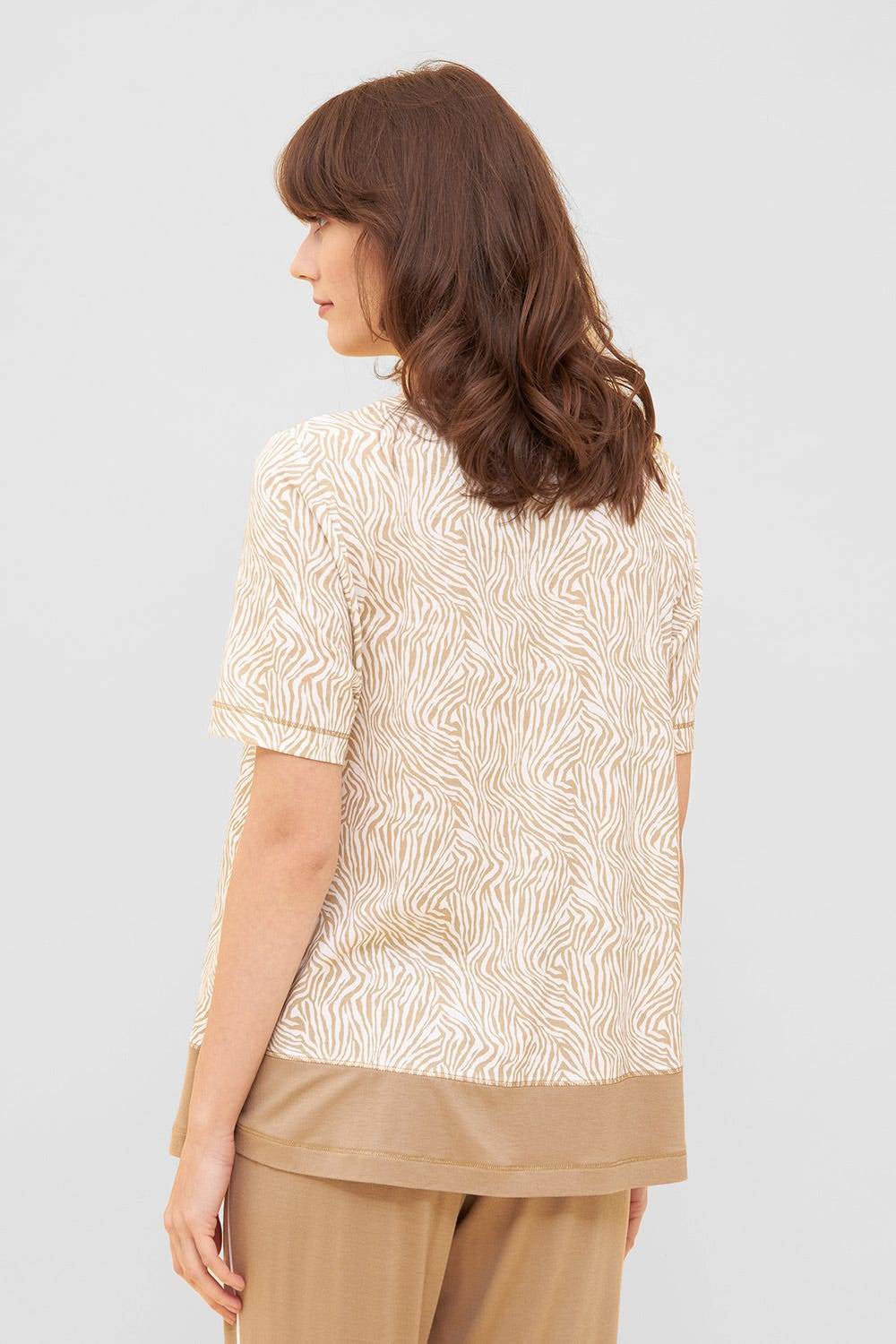 Rösch Shirt im Zebra-Druck Beige Ziernähte A-Linie Mix &amp; Match Baumwolle/Modal Letzte 2 Tage