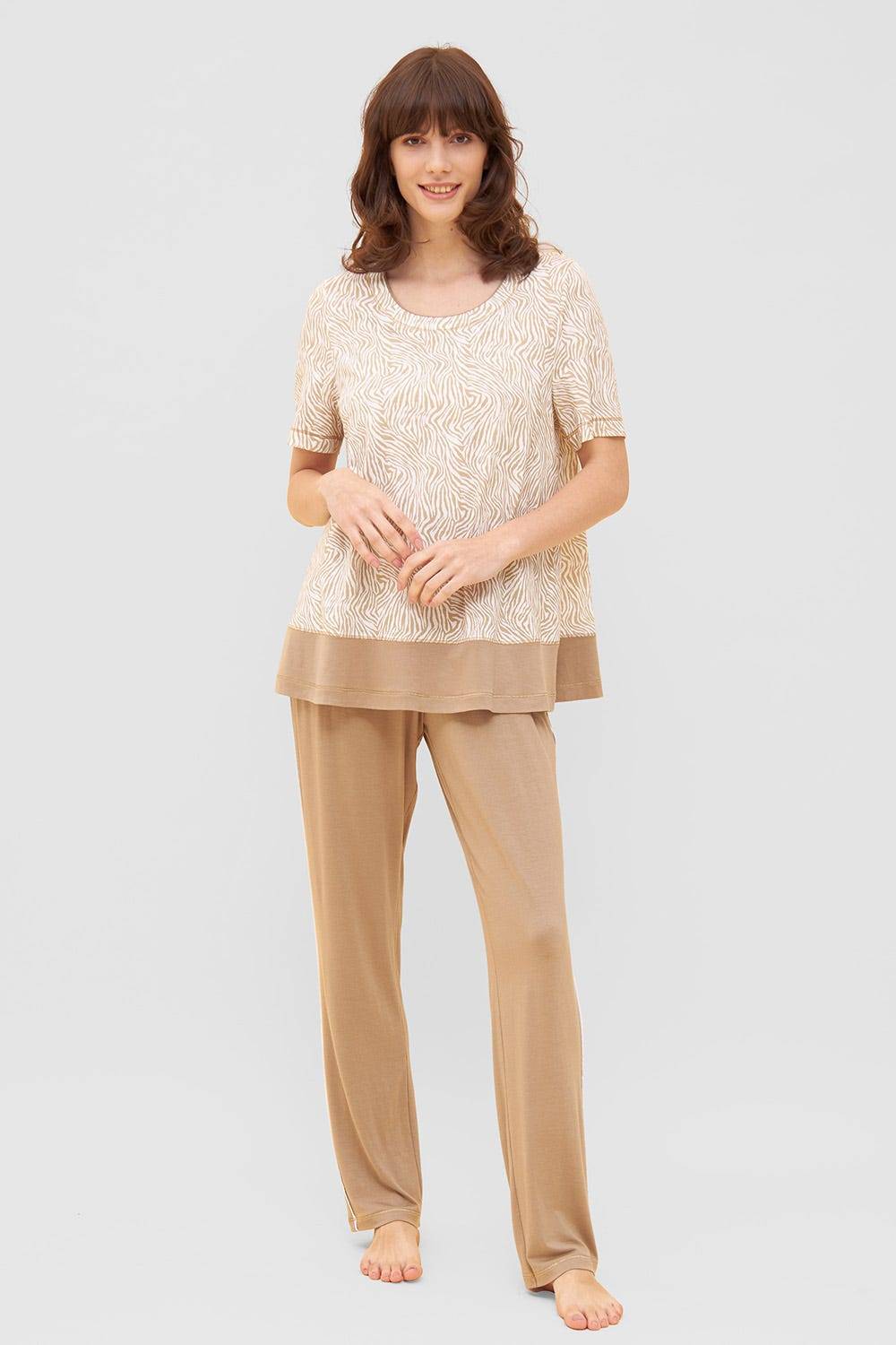 Rösch Shirt im Zebra-Druck Beige Ziernähte A-Linie Mix &amp; Match Baumwolle/Modal Letzte 2 Tage