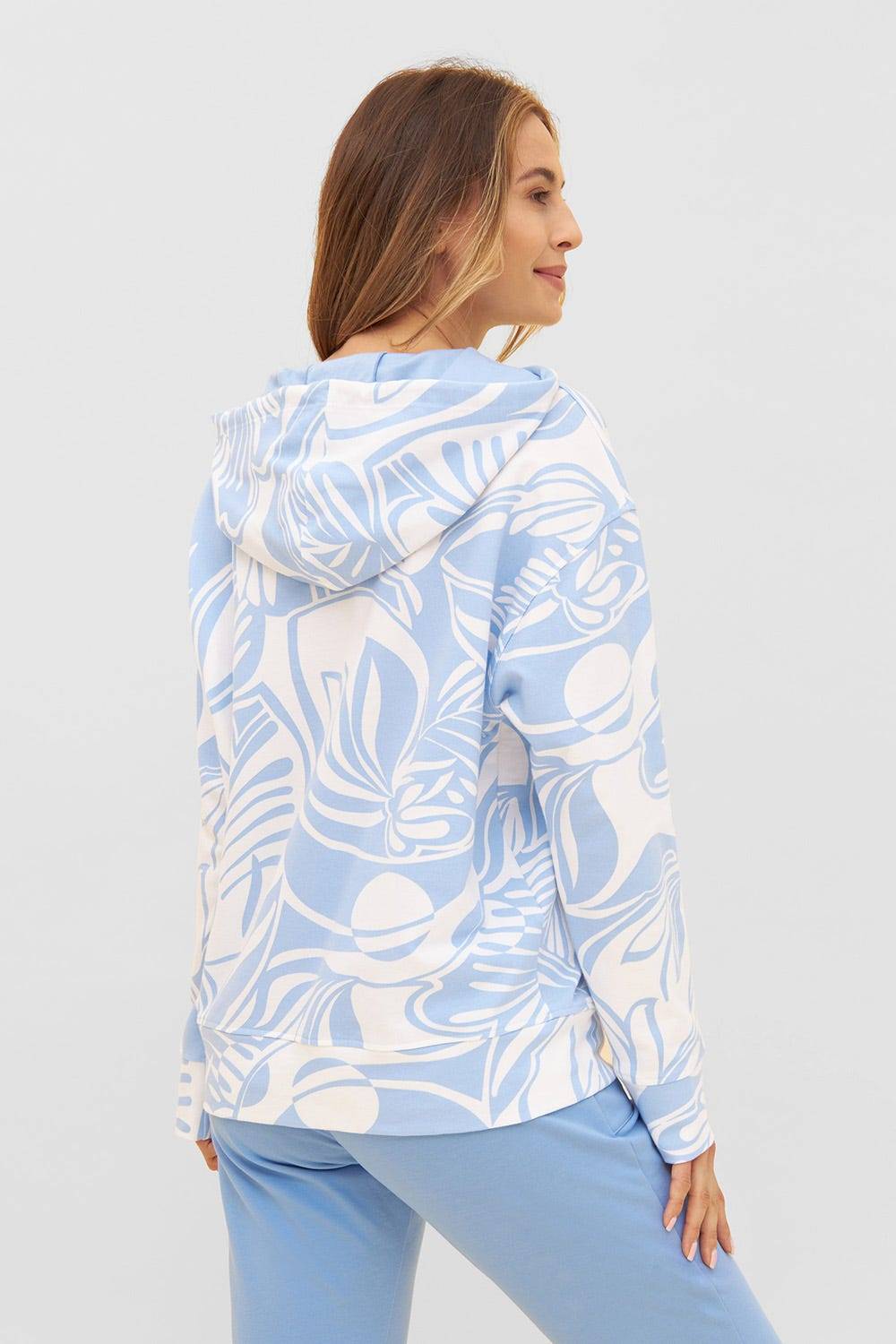 Rösch Hoodie im grafischen Druck Hellblau Kapuzenpullover Baumwolle/Elasthan Nur für heute