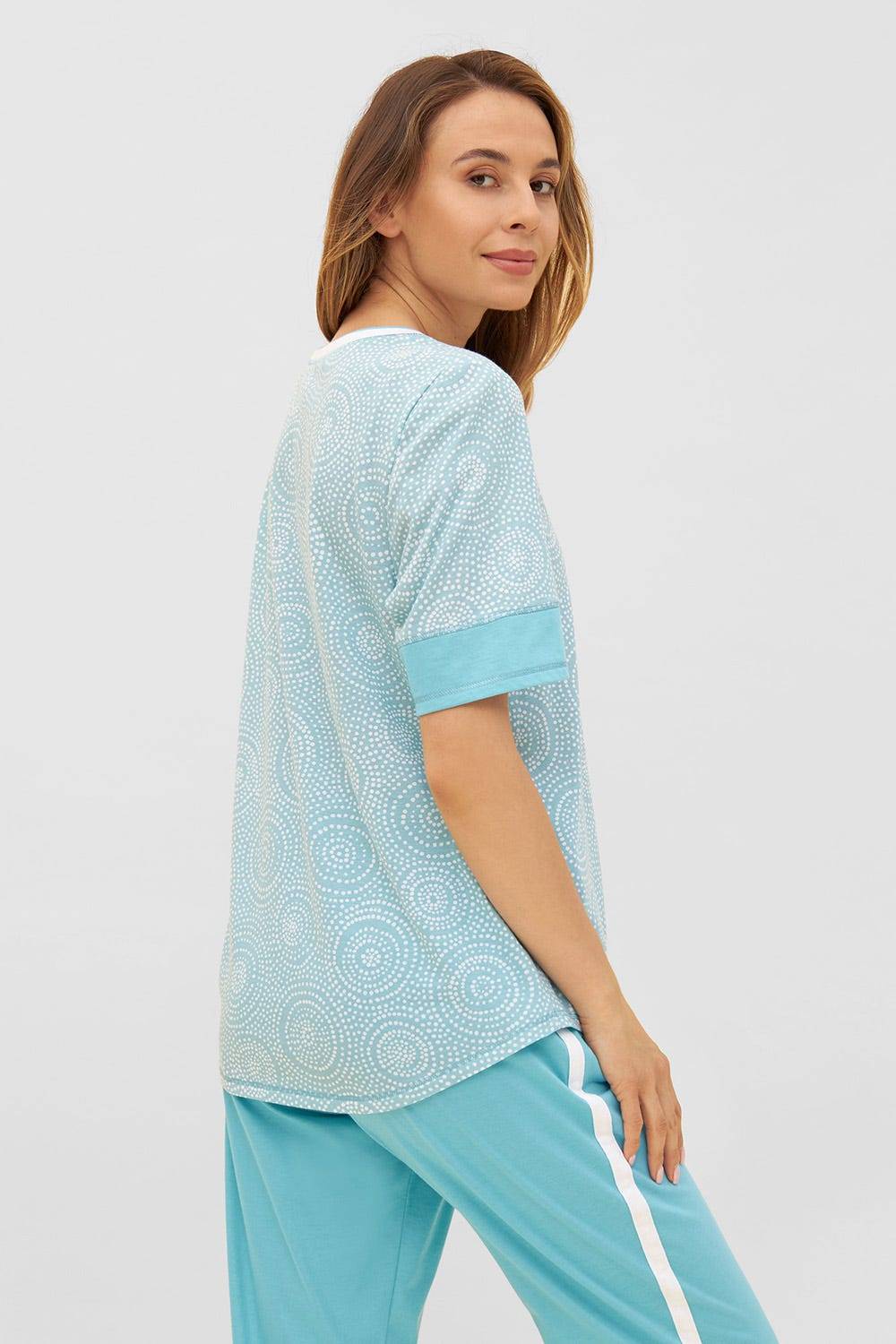 Rösch T-Shirt im grafischen Punkte-Druck Rundhals Baumwolle/Modal Discount Store für neue Produkte