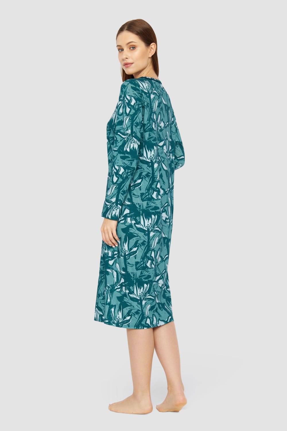 Rösch Nachtkleid im Blumenmuster Petrol 100% Baumwolle Speichern exportieren
