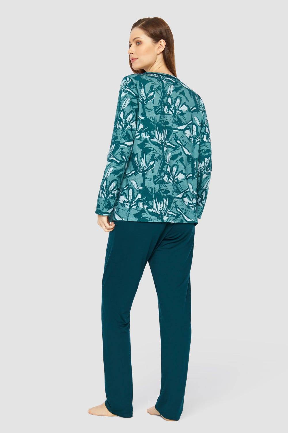 Rösch Pyjama mit Blumenmuster Petrol 100% Baumwolle Black Friday Preise