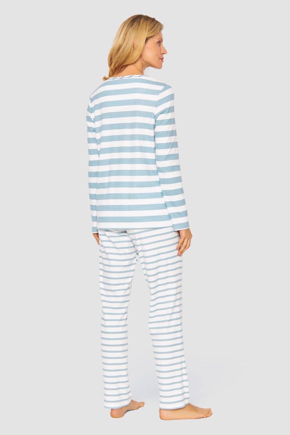 Rösch Pyjama im Ringel-Mustermix angerauht Hellblau 100% Baumwolle Auslauf