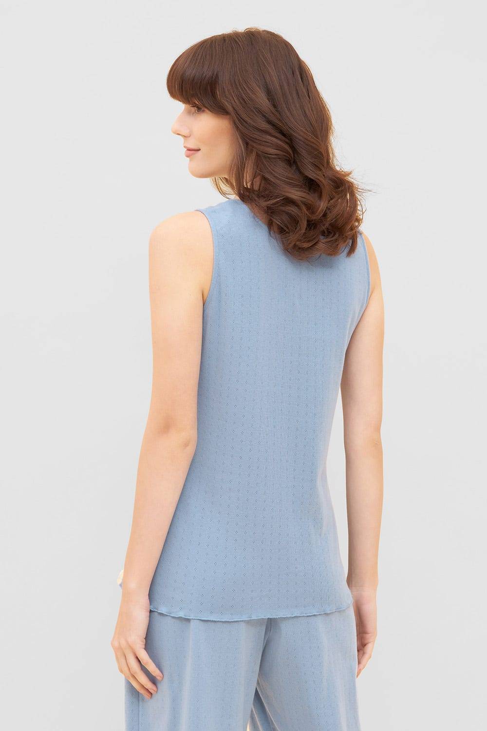 Rösch Pyjama-Top aus Ajour Feinstrick Hellblau Ärmellos Mix &amp; Match 100% Baumwolle Schlussverkauf