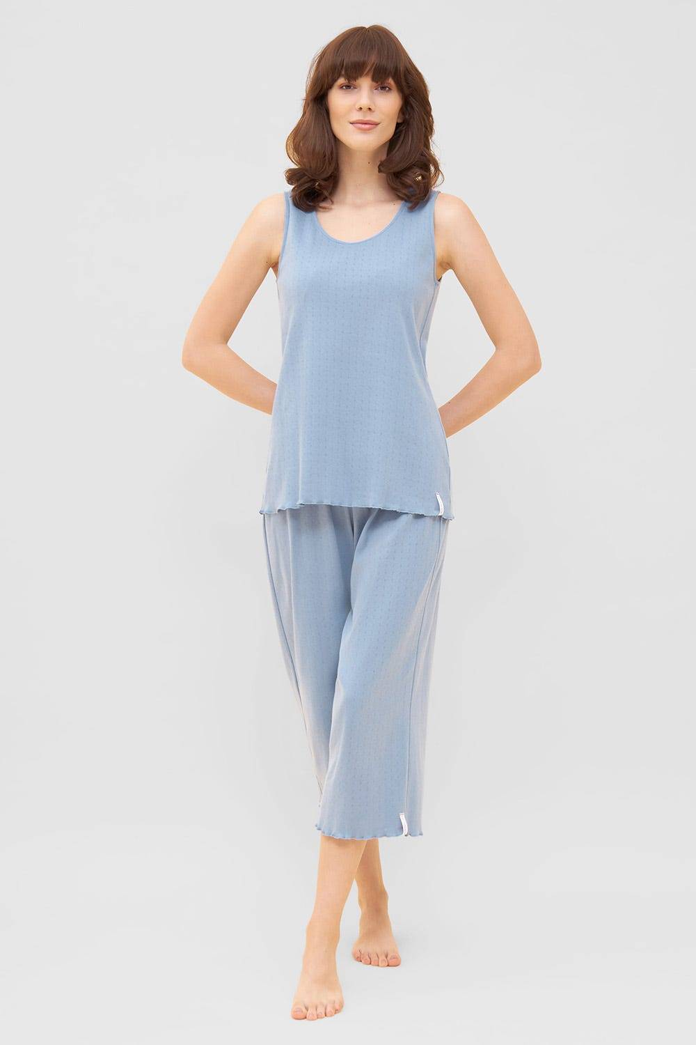 Rösch Pyjama-Top aus Ajour Feinstrick Hellblau Ärmellos Mix &amp; Match 100% Baumwolle Schlussverkauf
