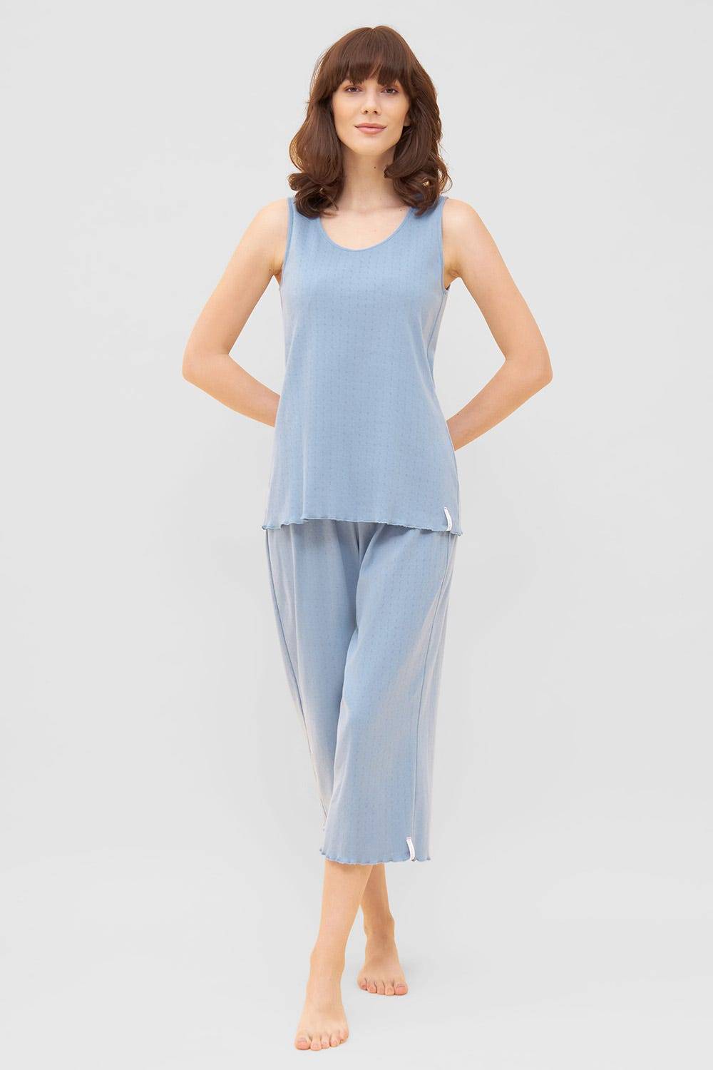 Rösch Pyjama-Hose aus Ajour Feinstrick Hellblau Mix &amp; Match 100% Baumwolle Günstiger Verkauf
