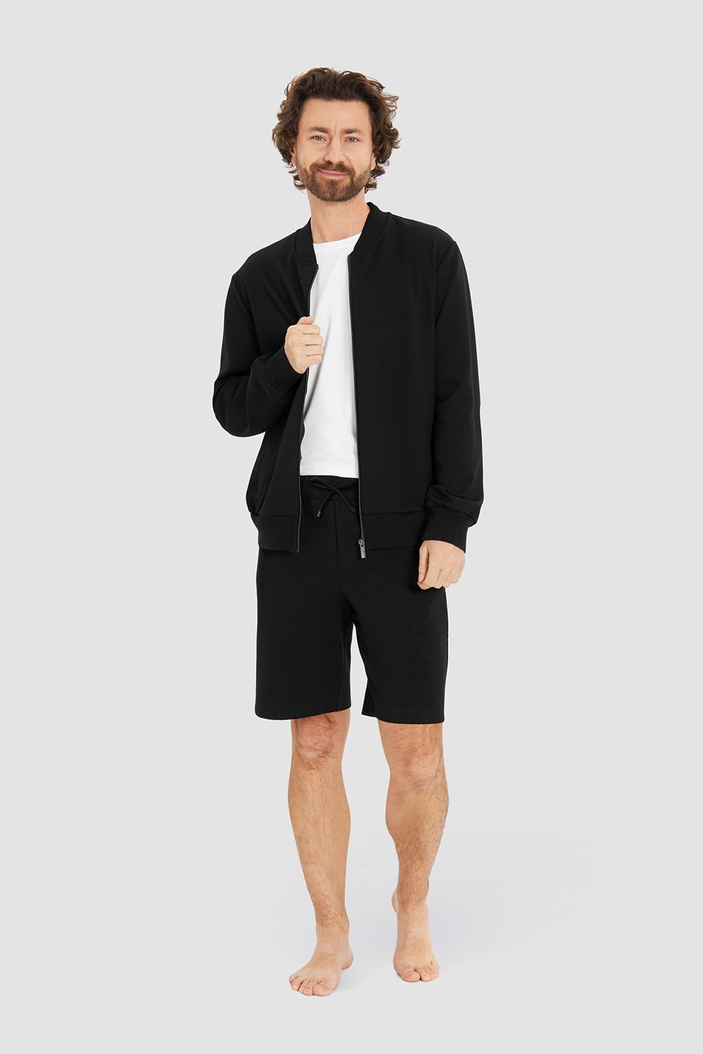 Rösch Herren Loungehose kurz mit Biese Jogginghose Lässig Materialmix Preisnachlass