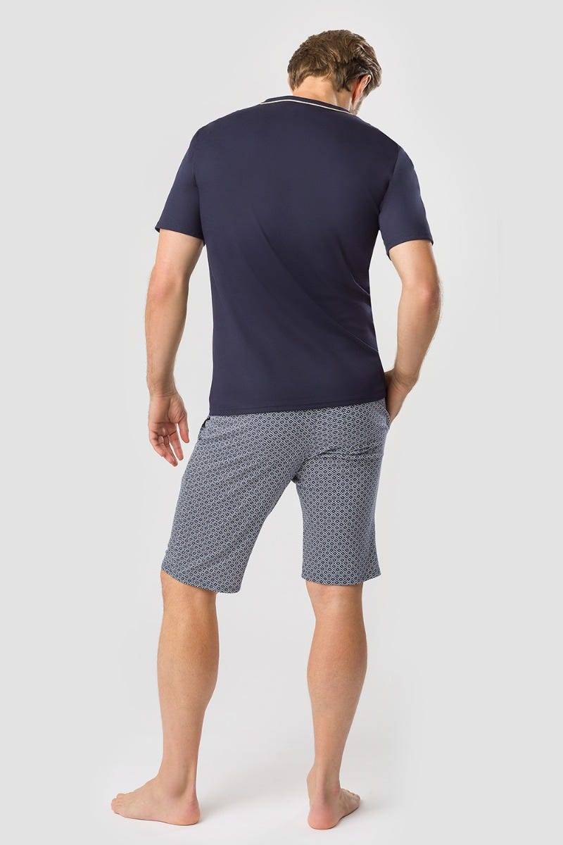 Rösch Herren Kurzer Pyjama mit Minimalprint Blau Bermuda 100% Baumwolle Weihnachtsangebot