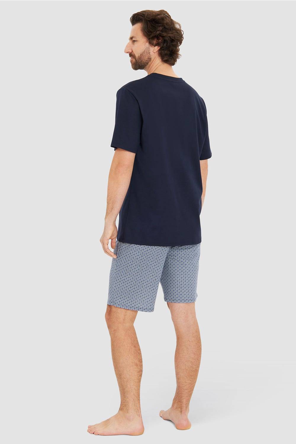 Rösch Herren Kurzer Pyjama mit Minimalprint Blau Bermuda V-Ausschnitt 100% Baumwolle Osterangebot