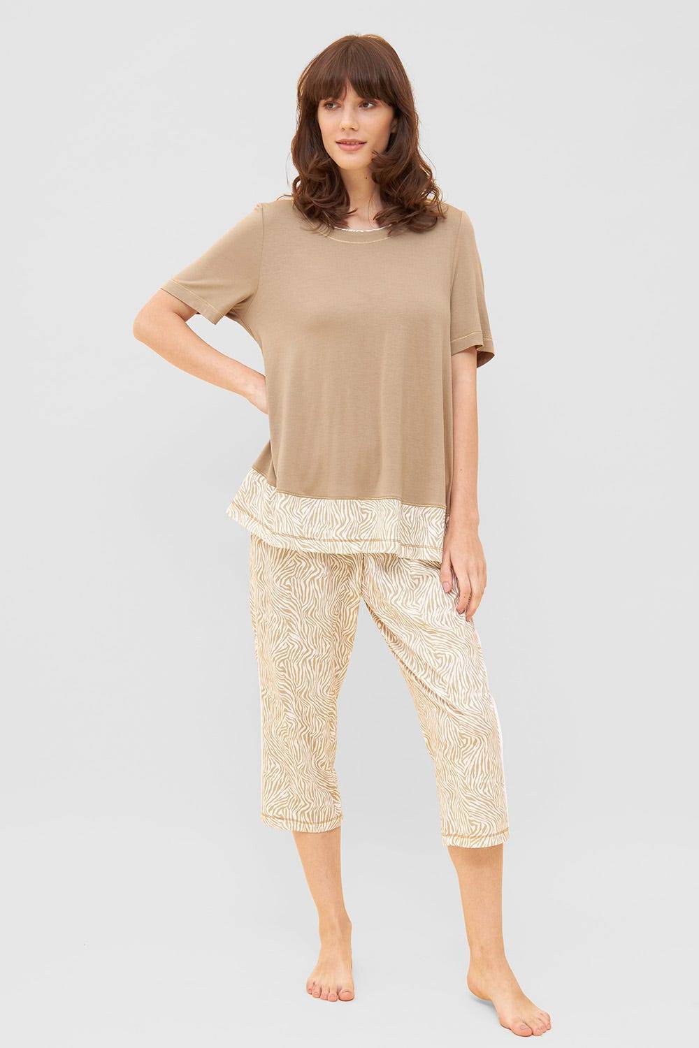 Rösch Hose im Zebra-Druck Beige Paspel Ziernähte Mix &amp; Match Baumwolle/Modal Online Outlet