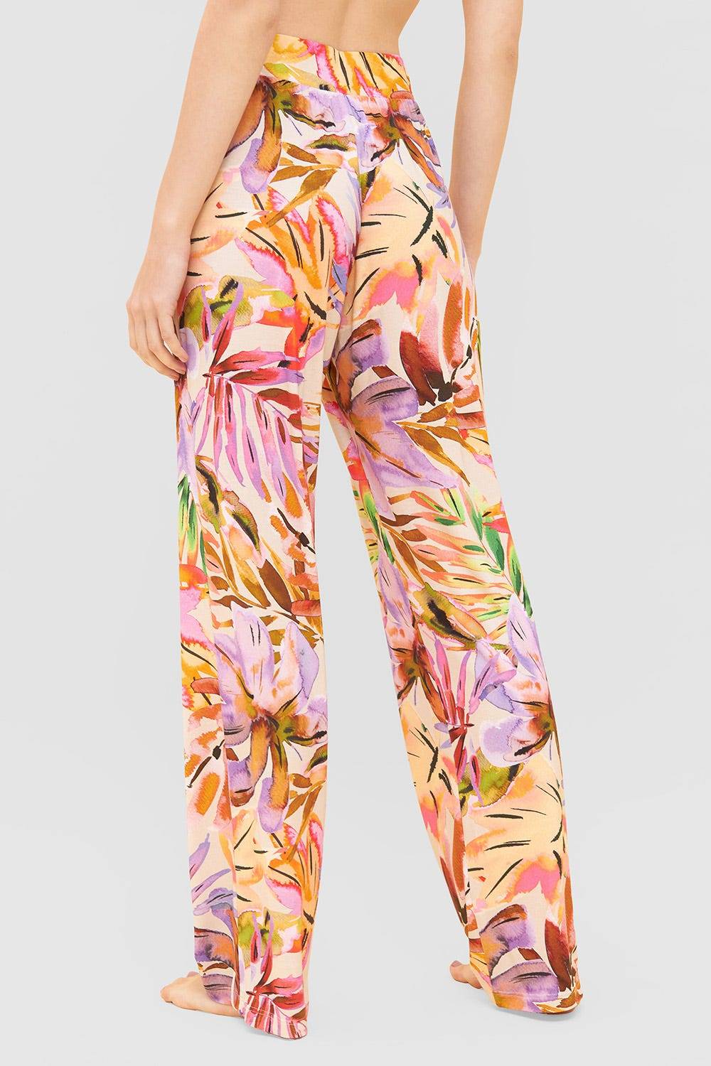 Rösch Lange Hose im fröhlichen Blätter-Druck Sommer Bunt Viskose/Elasthan Blitzangebot