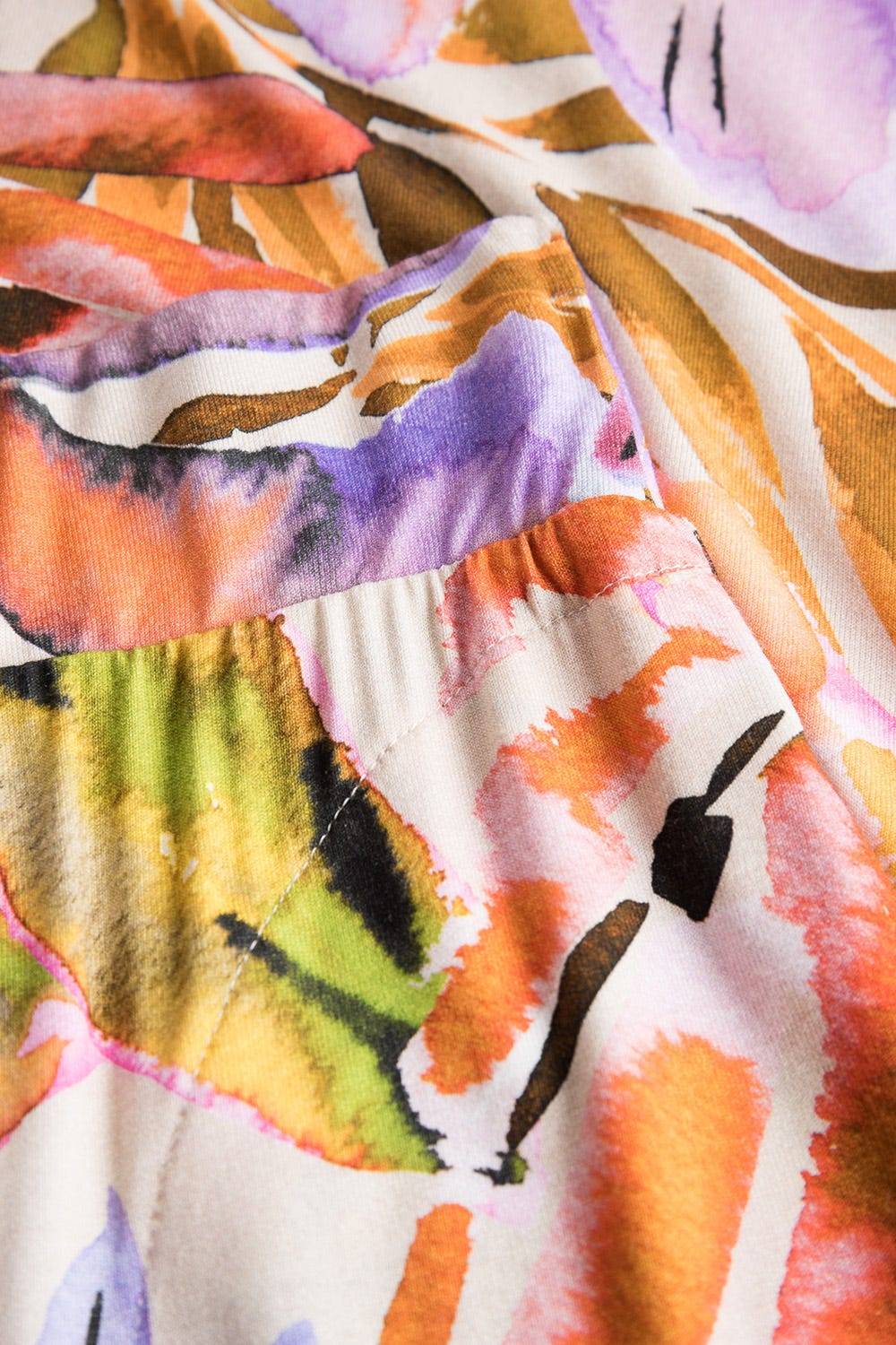Rösch Lange Hose im fröhlichen Blätter-Druck Sommer Bunt Viskose/Elasthan Blitzangebot