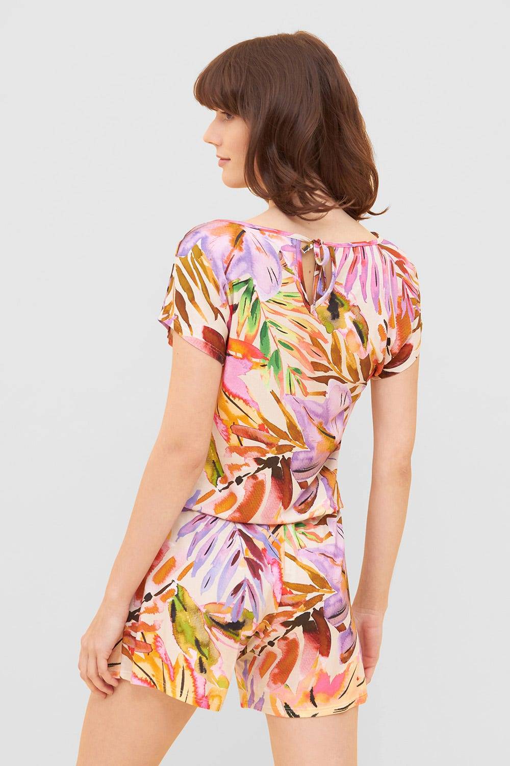 Rösch Jumpsuit im fröhlichen Blätter-Druck Bunt Shorts Sommer Viskose/Elasthan Neuheiten