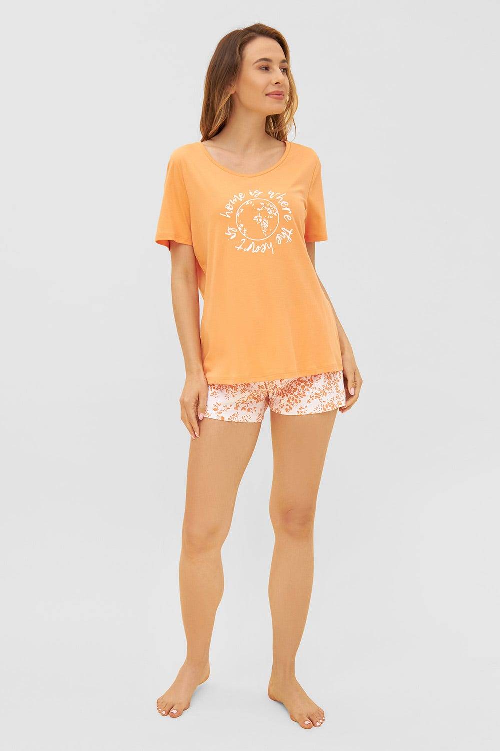 Rösch Shorts im Blümchen-Design Orange Mix &amp; Match Baumwolle/Elasthan Saisonale Angebote