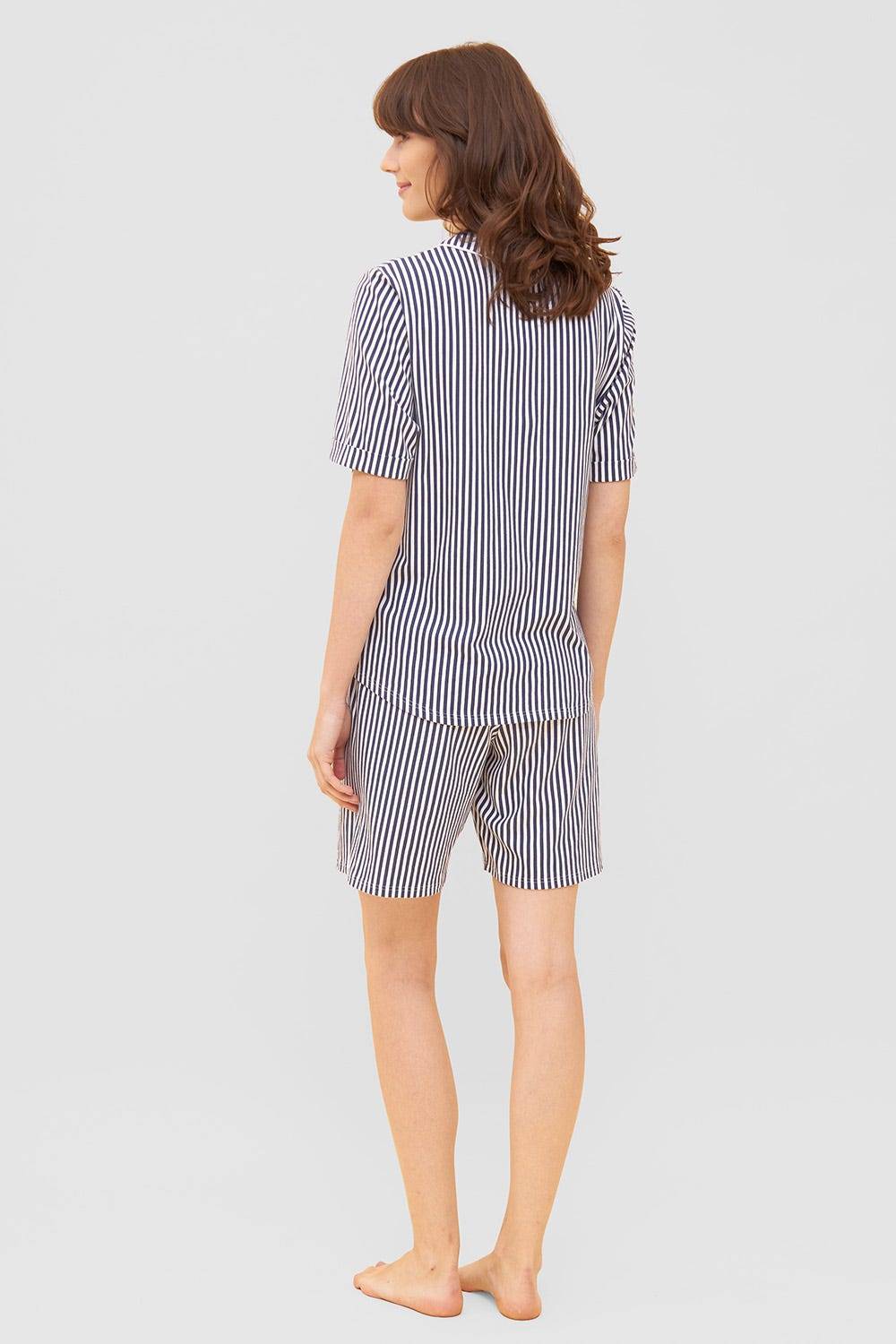 Rösch Pyjama im Streifendruck Herrenhemd-Stil Bermuda Knopfleiste 100% Baumwolle Kostenlose Rückgabe