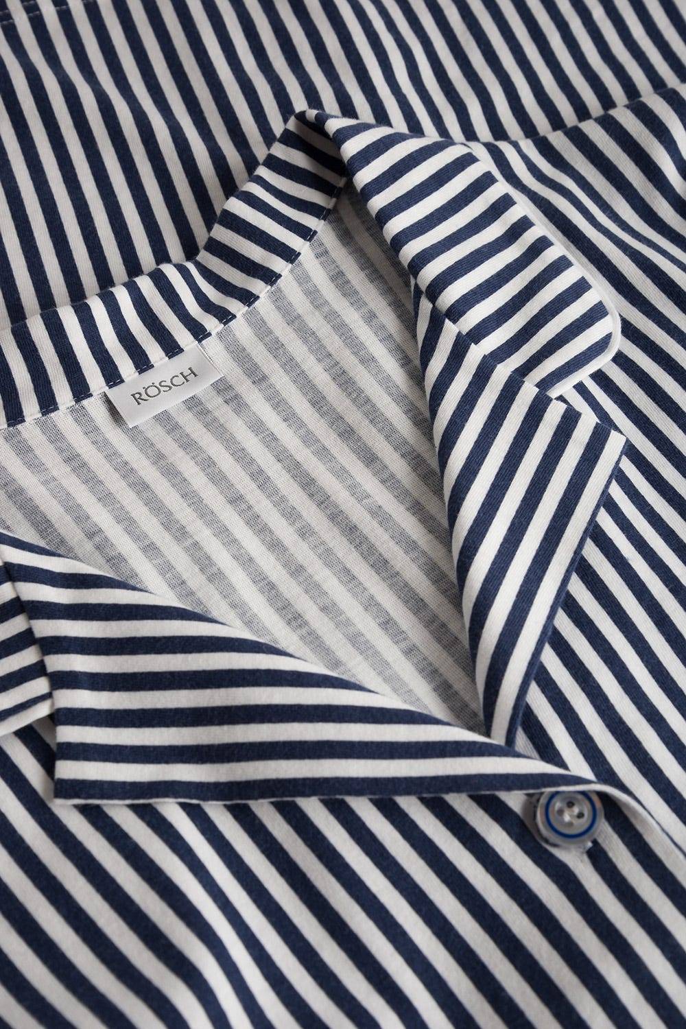 Rösch Pyjama im Streifendruck Herrenhemd-Stil Bermuda Knopfleiste 100% Baumwolle Kostenlose Rückgabe