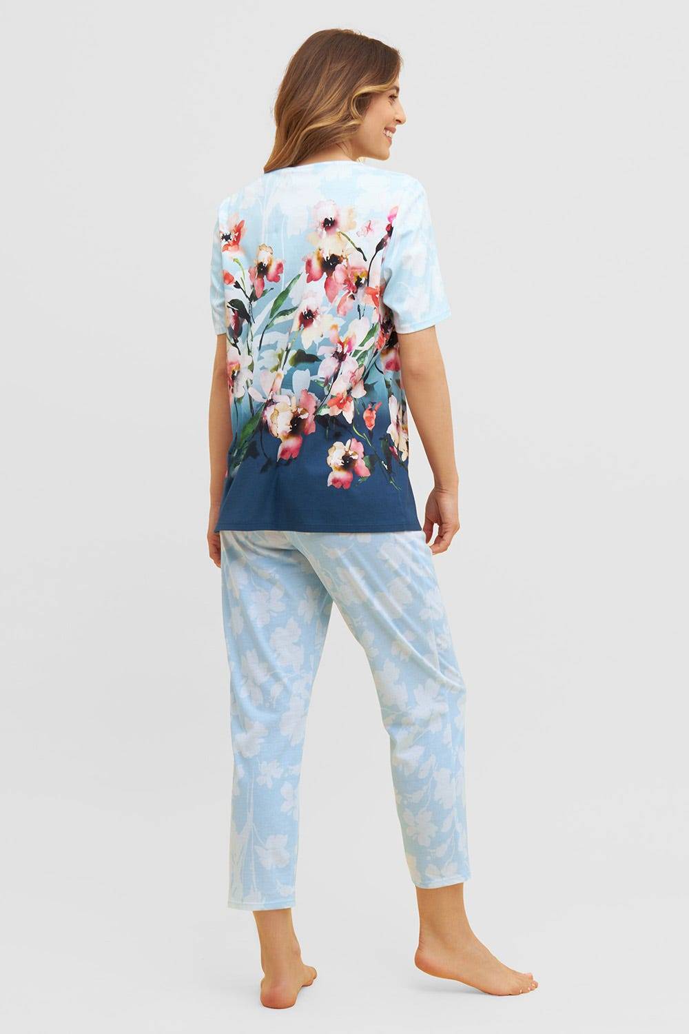 Rösch Pyjama mit platziertem Druck 7/8-Hose Kurzarm Baumwolle/Modal Zeitbegrenzte Promotion